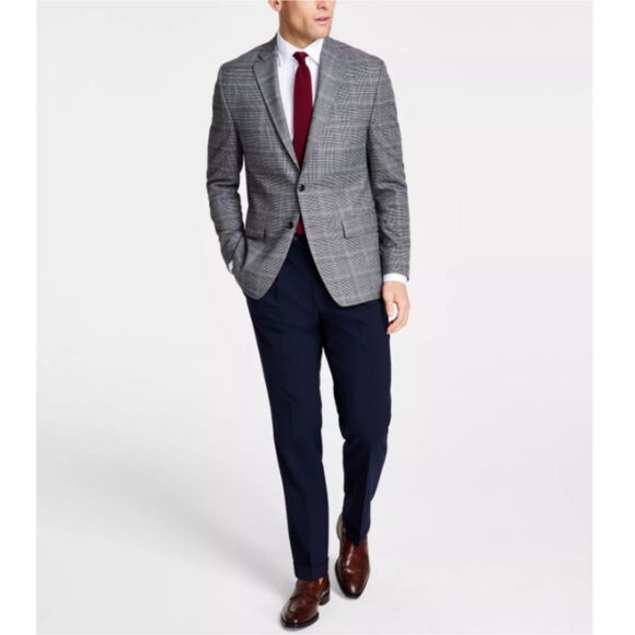 Michael Kors Kent Sport Coat Men's Size 44R Black White Stretch Plaid Tailored - Picture 3 of 8